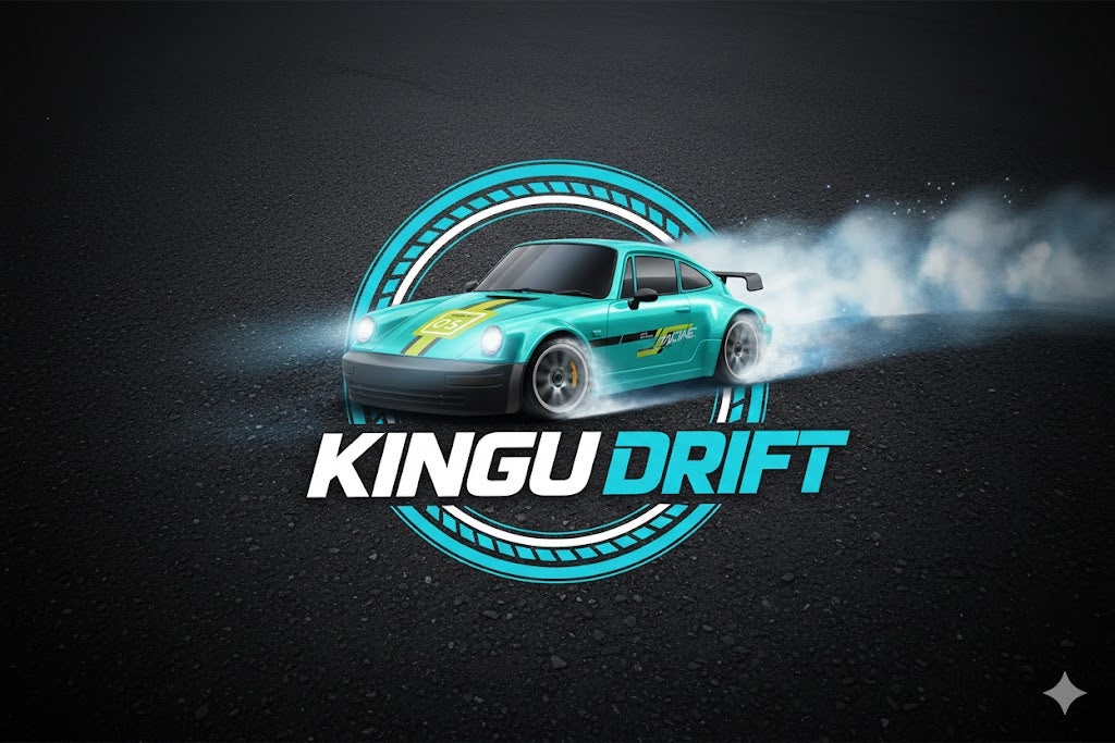 Cargar video: Coche de drift profesional realizando un derrape controlado en circuito cerrado, marca Kingu Drift.