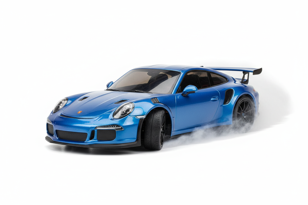 hazme la imagen de un coche pequeño de drift de control remoto azul un porsche 911
